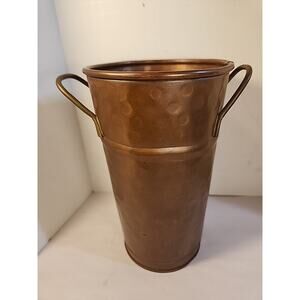 VINTAGE Hammered Copper Pot, Vase 2 Handles , Handcrafted 8.5”t 5”d VTG India